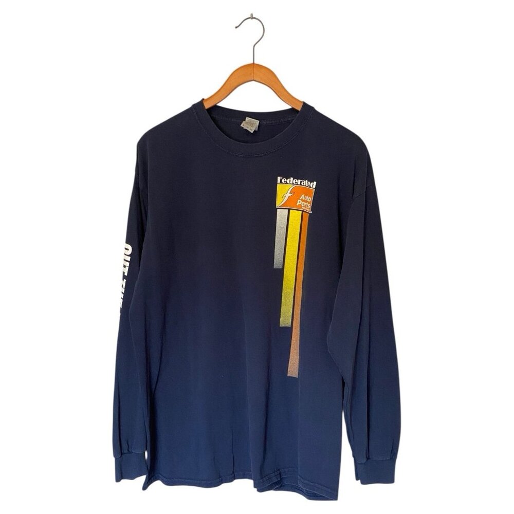 Federated Auto Parts Blue Long Sleeve T-Shirt Men's XL "Out The Door In 4"